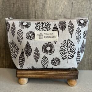Canvas Neutral Boho Plants Trees Makeup Bag Cosmetics Bag NEW Boho Travel Case